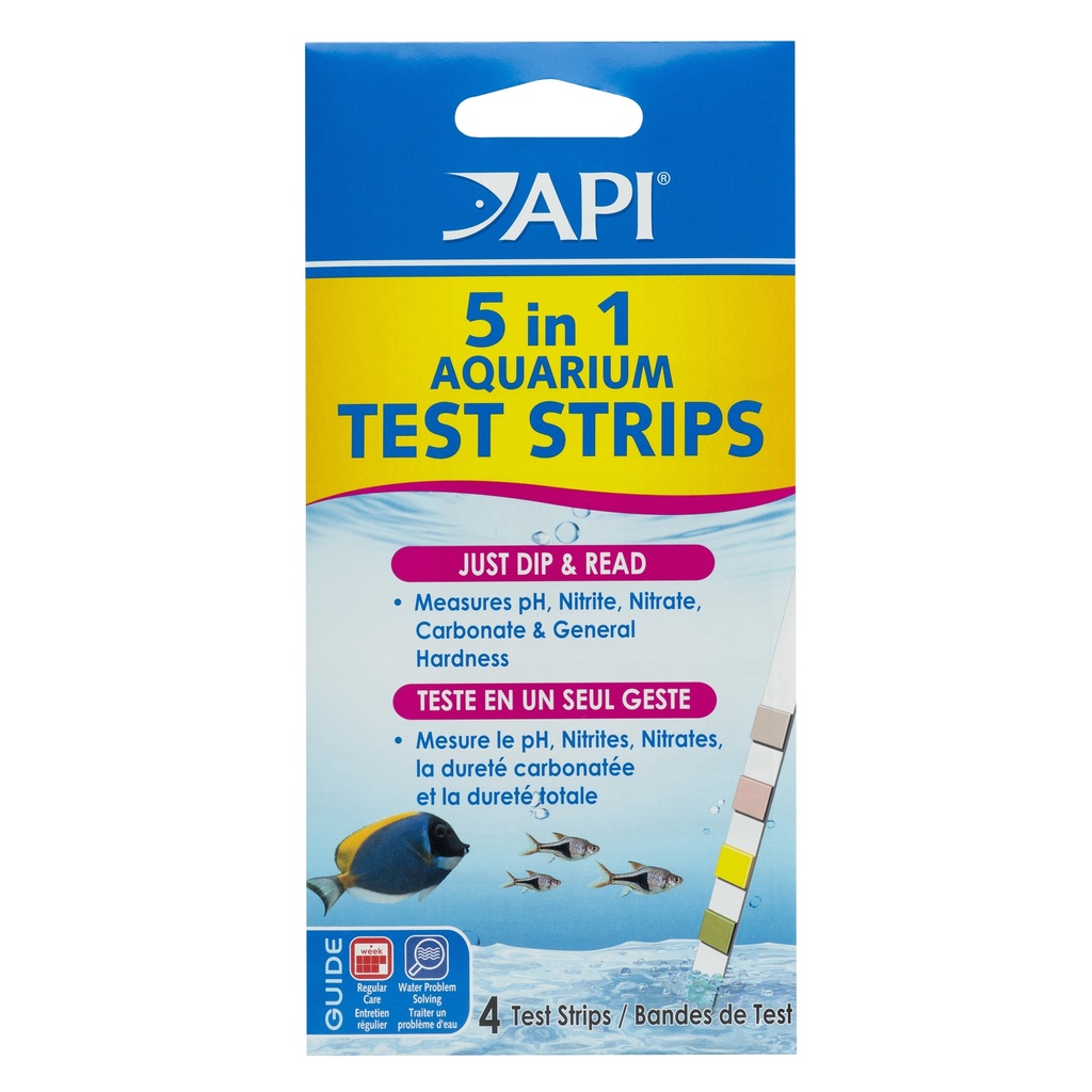 Mars Fishcare API 5-IN-1 TEST STRIPS Freshwater and Saltwater Aquarium Test Strips 4-Count Box