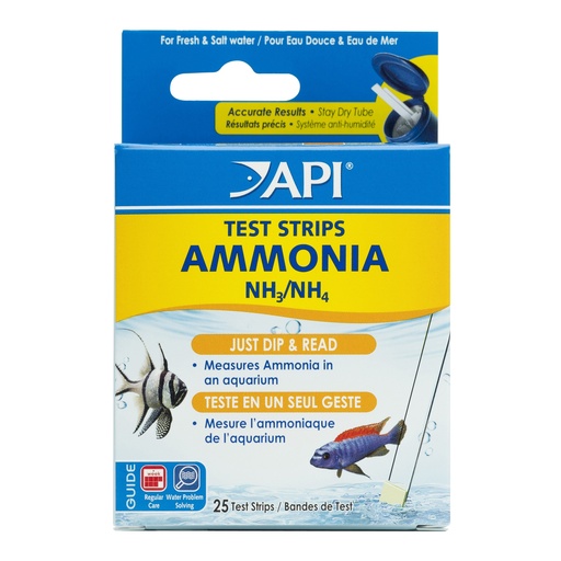 [AP33D] Mars Fishcare API AMMONIA TEST STRIPS Freshwater and Saltwater Aquarium Water Test Strips 25-Test Box