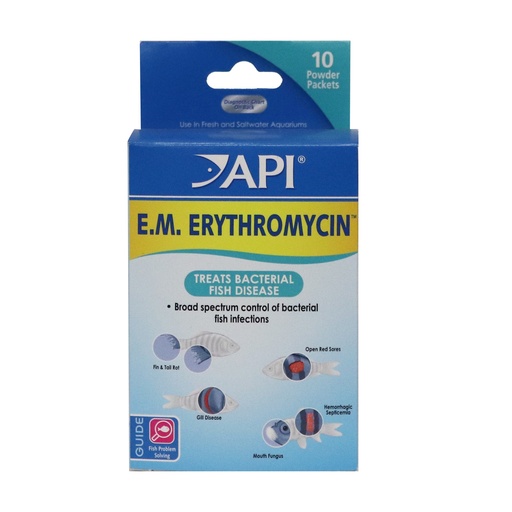 [AP55P] Mars Fishcare API E.M. ERYTHROMYCIN Freshwater Fish Powder Medication 10-Count Box