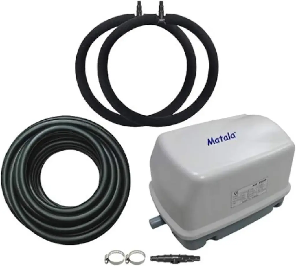 Matala HK-40LP Air Pump + 2 x OD-8 Air Diffuser + 30ft 3/8" Weighted Air Hose (MTMEAPRO3)