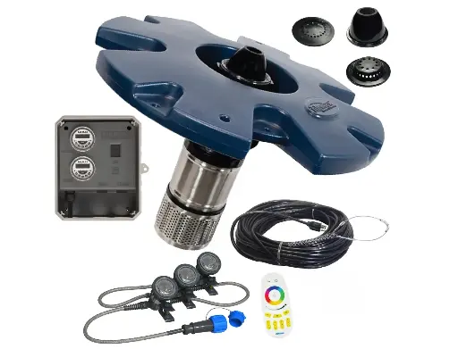 [AM651731] Airmax EcoSeries Fountain & Light Combo, 1/2 HP, w/Float, Control Panel, 3 Patterns, RGBW 3 Light Set, 100' Cords