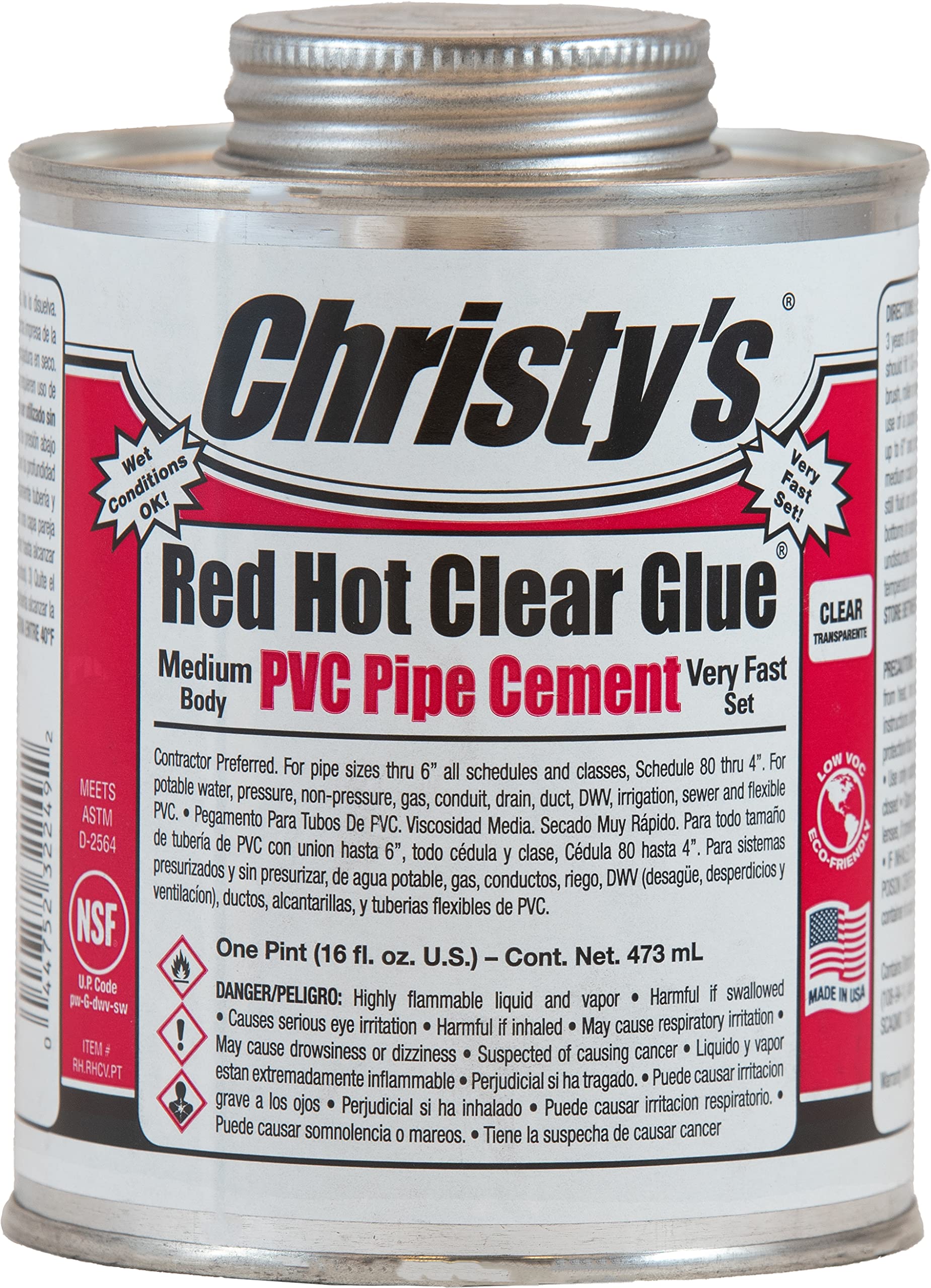 Christy's Red Hot Clear Glue PVC Cement Medium Body, Very Fast Set