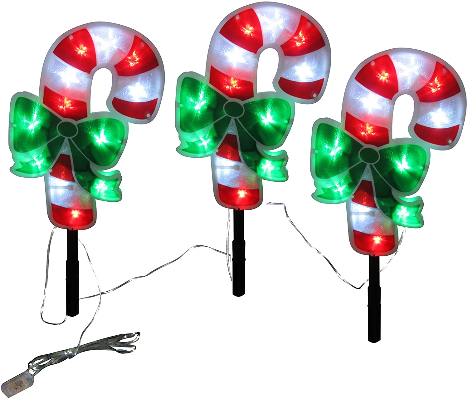 18" Candy Cane Stake with 36 LED Lights Set of 3 (With Tra Pond and